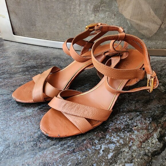 Lauren Ralph Lauren Brown Leather Luna Sandals Size 10B - Picture 8 of 16